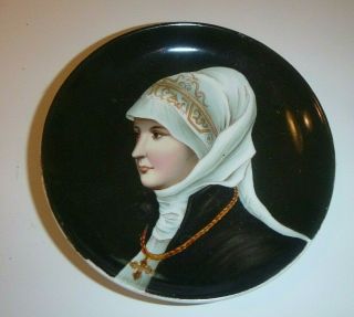 Vintage Hand Painted Plate Of A Nun Or Pious Woman With Cross