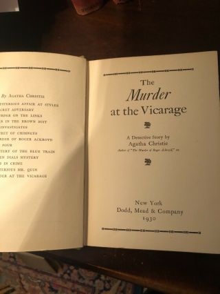 Agatha Christie THE MURDER AT THE VICARAGE 1st DM 1930 2