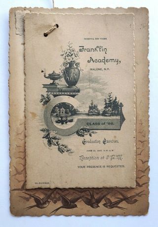 Vintage Cabinet Card Invitation To 1886 Graduation Franklin Academy Malone Ny