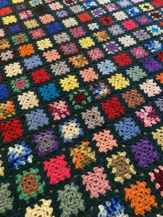 Vtg Handmade Retro Granny Square Large Crochet Afghan Blanket Multi Color 1980s