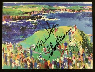 Tom Watson Leroy Neiman Signed Promotional Postcard 16th At Cypress Golf Psa/dna