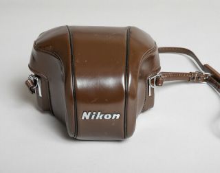 Nikon F Vintage Hard Brown Leather Case With Strap And Pad.  Fits Photomic Head.