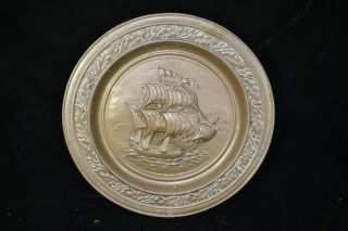 Large Vintage Lombard England Brass Wall Plaque Ship Mid Century Nautical Decor