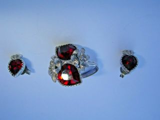 Vintage Sarah Coventry Birthstone Twin Heart Ring And Post Earrings July,  Ruby.