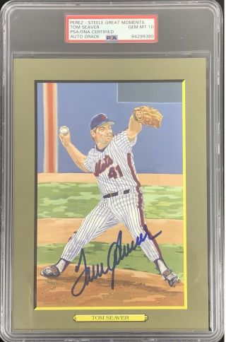 Tom Seaver Signed Perez Steele Great Moments Postcard Ny Mets Psa/dna Auto 10