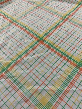 Vtg 70s Full Fitted Sheet Green Orange Yellow Grid Tastemaker No Iron Muslin