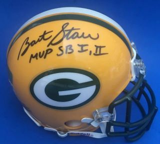 Bart Starr Autographed Mini Football Helmet Signed Green Bat Packers Metal Mask