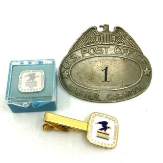 Post Office Memorabilia Vintage Pin,  Tie Clip & Letter Carrier Badge Usps [p1]