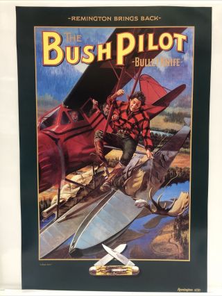 Vtg Remington Dupont The Bush Pilot Bullet Knife Promo Large Poster 30” X 20”
