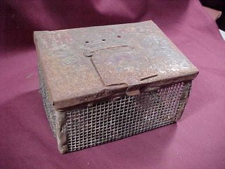 Vintage Primitive Fishing Bait Cricket Cage Home Made Three States Tobacco Can