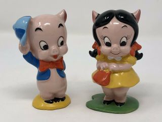 Vtg 1975 Porky Pig & 1977 Petunia Pig Ceramic Figurines Warner Bros.  Japan