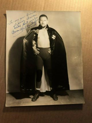 Extremely Rare Early Autographed 8/10 Wrestling Photo 30s Baron Von Hoffman