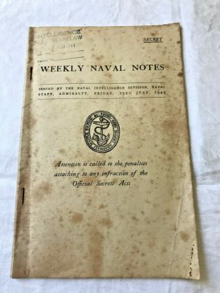 Weekly Naval Notes: Naval Intelligence Division 23 June 1944.  Very Scarce