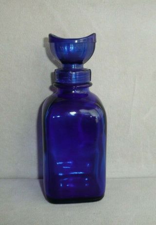 Vintage Wyeth Cobalt Blue Glass Collyrium Wash Bottle & Glass Eye Wash Cup