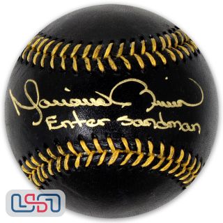 Mariano Rivera Signed " Enter Sandman " Black Major League Game Baseball Jsa Auth