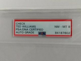 Vintage Ted Williams Signed Personal Check PSA/DNA Encapsulated & Graded NM/MT 8 2