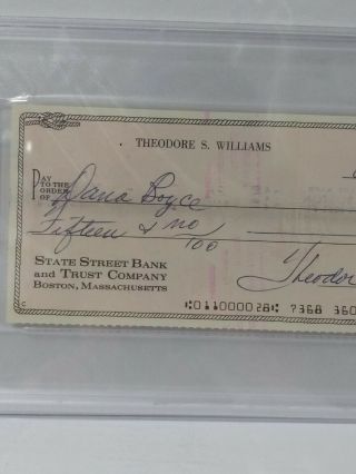 Vintage Ted Williams Signed Personal Check PSA/DNA Encapsulated & Graded NM/MT 8 5
