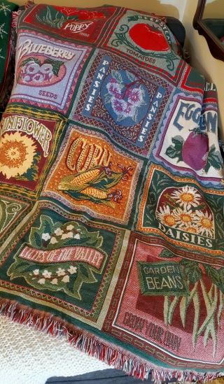 Vintage Goodwin Weavers Fringed Throw Afghan Blanket " Summer Garden "