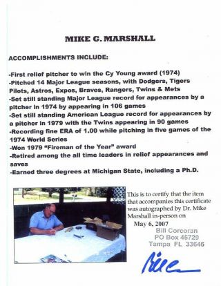 Mike Marshall (CY YOUNG) signed 1969 Topps 17 (w/ Seattle Pilots) INPERSON wCOA 2