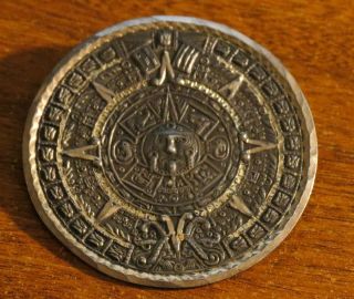 Vintage Hecho Sterling.  925 Taxco Mexico Aztec Sun God Pin / Pendant 25grm Exc
