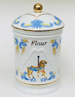 Vintage Lenox Carousel Canister Flour 1995 Periwinkle Gold Trim Htf