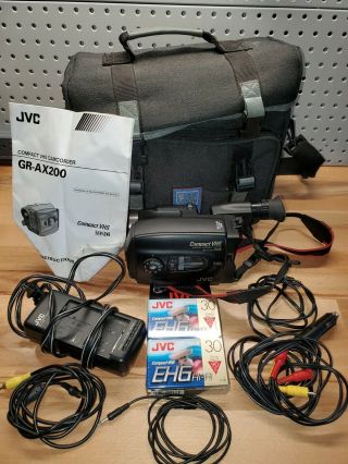 Vintage Jvc Video Movie Compact Recorder Camcorder Bundle Vhsc Gr - Ax200