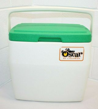 Vintage Coleman Oscar 16 Qt Cooler White W/ Green Lid Personal Beer Lunch Picnic