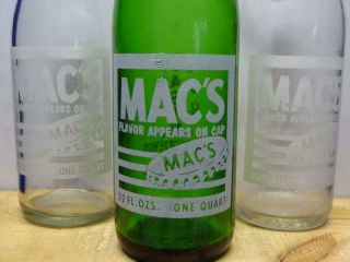 3 Different Vintage Mac ' s ACL Soda Pop Bottles - 32 Fl.  Oz.  Each - 1571 B2 2