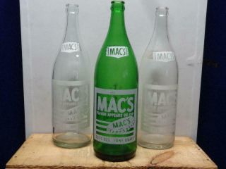 3 Different Vintage Mac ' s ACL Soda Pop Bottles - 32 Fl.  Oz.  Each - 1571 B2 3
