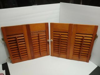 Vintage Set Interior Window Shutters Wood Louver W/ Blinds Bifold 15.  5”wx15h