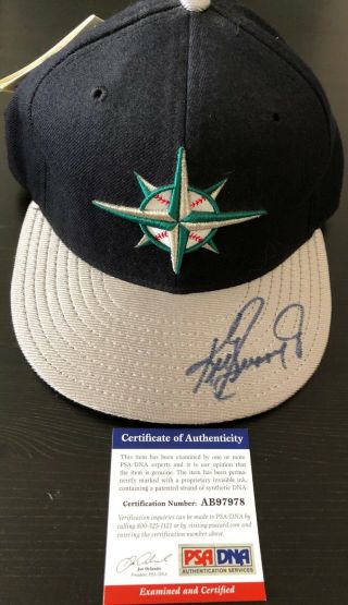 Ken Griffey Jr Signed Auto Psa Dna Mariners Cap Hof Autographed Hat