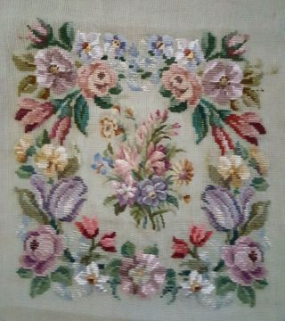 Vintage Pre - Stitch Tramme,  Petit - Point Center Floral Seat (two Canvases)