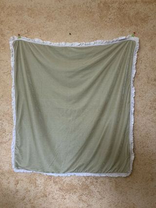 Vintage Wendy Bellissimo Baby Boy Or Girl Blanket Velour Green Cream Lace Ruffle