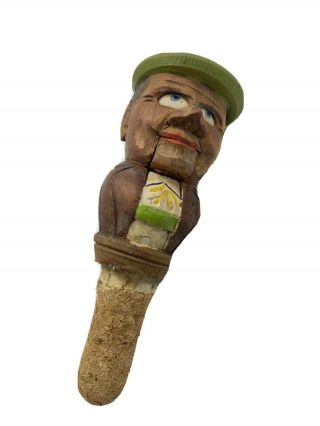 Vintage Hand Carved Mechanical Wine Cork Head Stopper