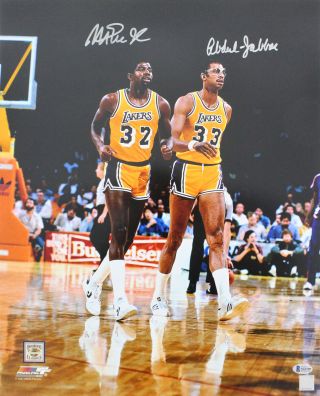 Lakers Magic Johnson & Kareem Abdul - Jabbar Signed 16x20 Photo Bas Witnessed