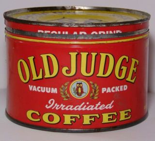 Vintage 1950s Old Judge Owl Graphic Keywind Coffee Tin 1 Pound St Louis Missouri