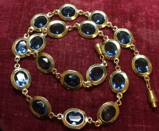 Vintage Jewellery Lovely Sapphire Blue Faceted Crystal Basel Set Link Necklace