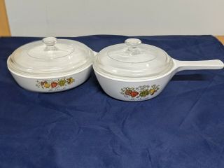 Vintage Spice Of Life Corning Ware P - 83 - B & P - 81 - B Skillets With Lids