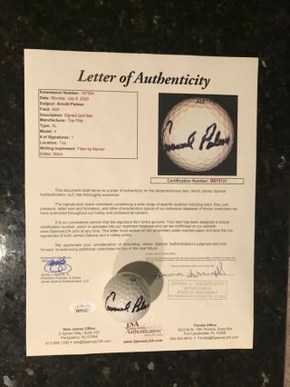 Arnold Palmer Signed Golf Ball & Full Jsa Letter Of Authenticity
