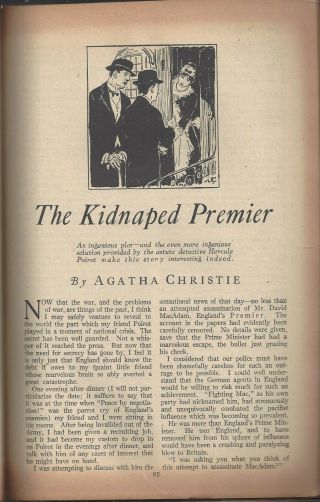 Agatha Christie " The Kidnaped Premier " 1st In Blue Book July 1924