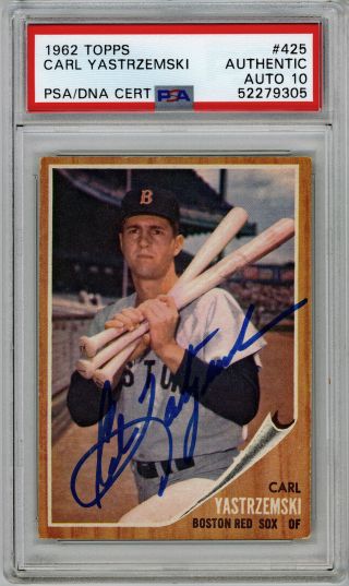 1962 Topps Autographed Psa/dna 10 Carl Yastrzemski 425 Signed Baseball Card