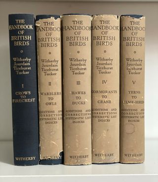 The Handbook Of British Birds,  Witherby.  1946 - 1948.  1st Edition 1/4.  5 Vol.  Set