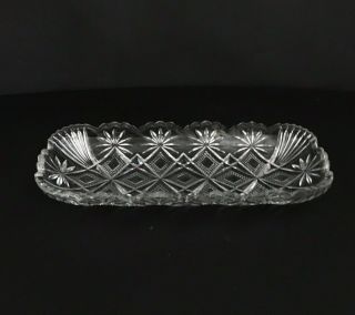 Vintage Rectangle Crystal Etched Cut Glass Serving Tray Platter Elegant
