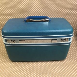 Vintage Samsonite Silhouette Blue Makeup Train Case Hard Luggage