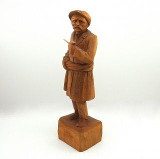Vintage Wood Carving | Man With Pipe | Signed By C.  Peltier | Quebec | 10 In