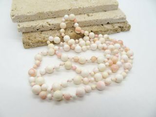 Vintage Hand Knotted Angel Skin Coral Bead 36 " Long Rope Necklace D3