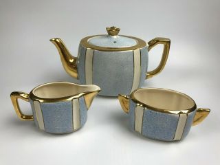 Vintage Tea Set Ellgreave Pottery Co Ltd.  Burslem England Teapot Cream Sugar Blu