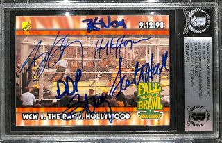 Sting Hulk Hogan,  Signed 1999 Topps Wcw Nwo Nitro Stickers Card S9 Bas Wwe