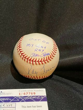 Pete Rose And Ray Fosse Signed Baseball " Out Of My Way Ray " 1970 Asg - Jsa