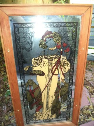 Vintage Large Autumn Girl Mirror Art Wood Frame 31 " By 17 "
